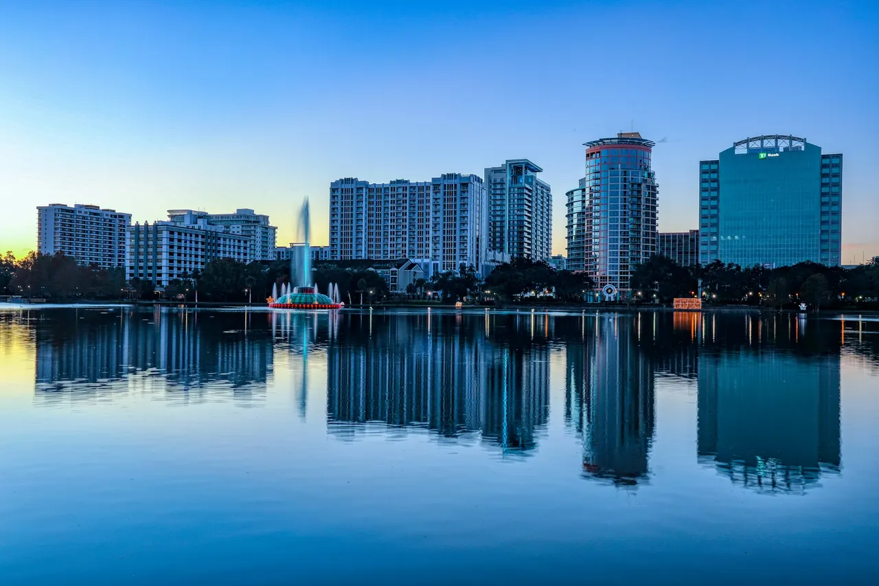 Orlando skyline at Lake Eola